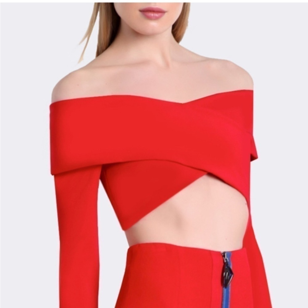CUSHNIE ET OCHS Issa Yellow Off-The-Shoulder Cross Panel Crop Top SzM /US6 - Picture 3 of 16